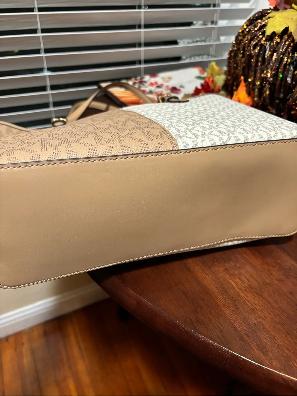 Michael Kors Two-Tone Beige and White Logo Tote